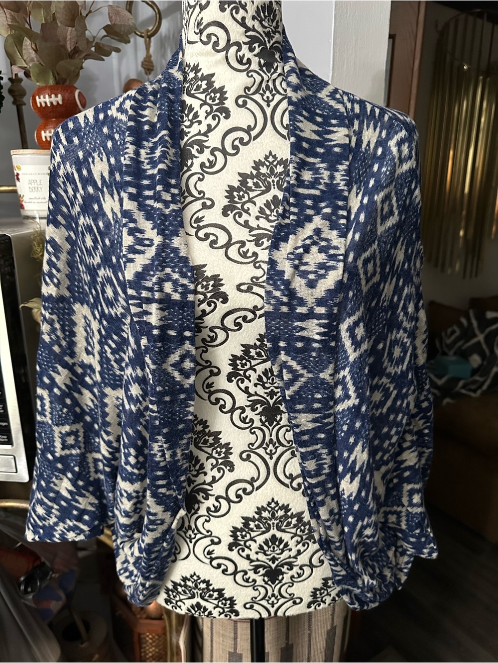 living doll Blue and Cream Patterned Teddy Jacket